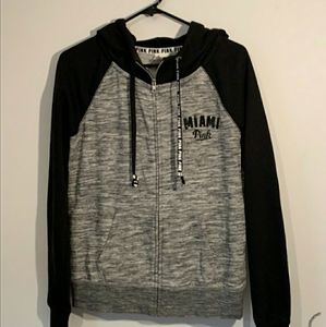 PINK Miami gray and black hoodie zip up sweatshirt